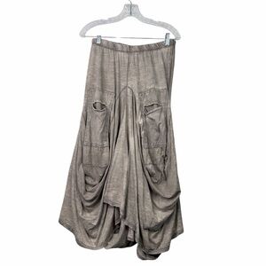 Tempo Paris Midi Bubble Skirt Bohemian Artsy Flowy Peasant Lagenlook Gray Large